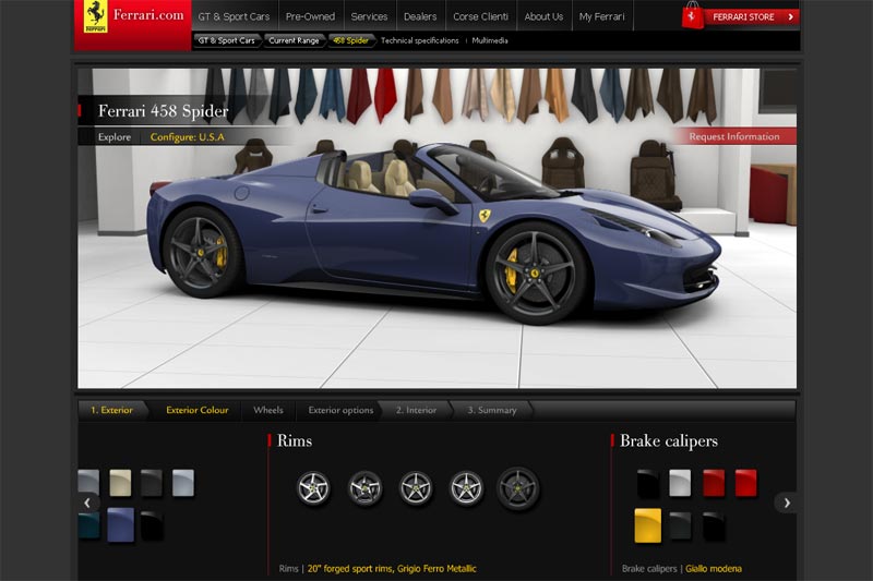 Ferrari 458 Spider Onlinekonfigurator - Konfigurieren Sie Ihren nächsten Ferrari gleich online