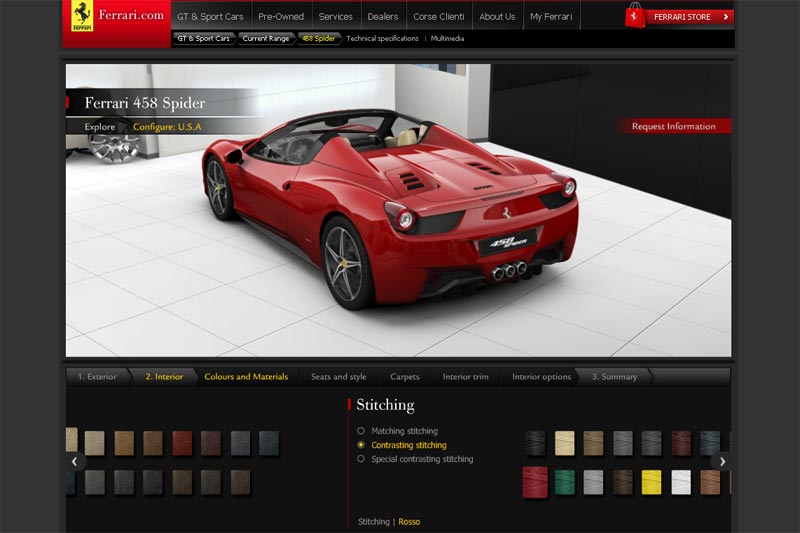 Ferrari 458 Spider Onlinekonfigurator - Konfigurieren Sie Ihren nächsten Ferrari gleich online