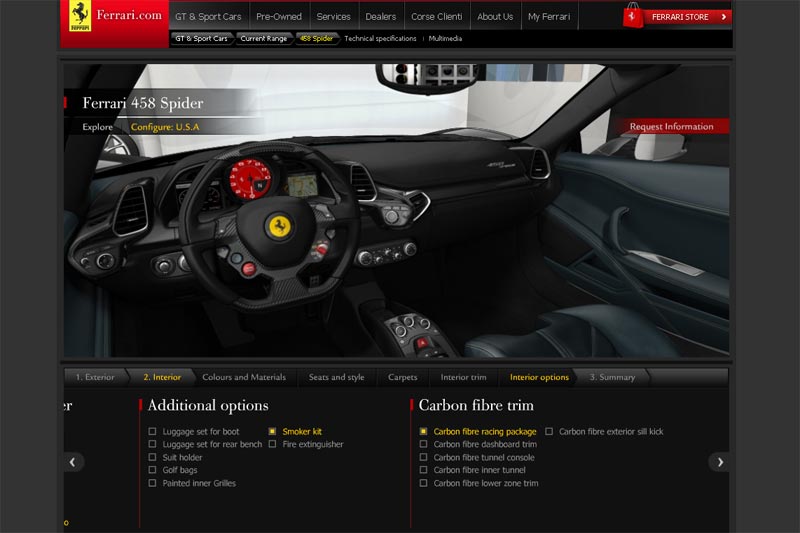 Ferrari 458 Spider Onlinekonfigurator - Interieur