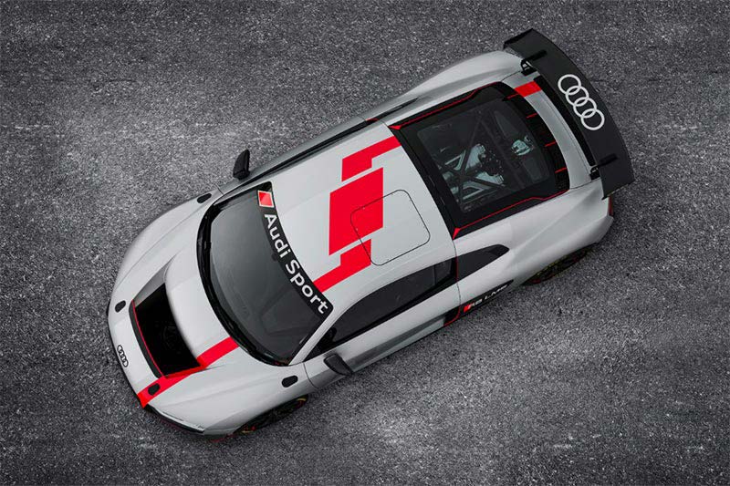 Der Audi R8 LMS GT4 Rennwagen aus der Vogelperspektive